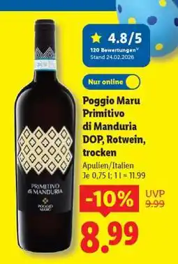 Lidl Poggio Maru Primitivo di Manduria DOP, Rotwein, trocken Angebot
