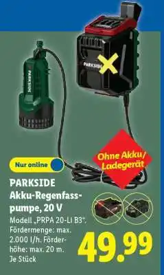 Lidl PARKSIDE Akku-Regenfasspumpe, 20 V Angebot