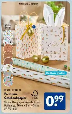 Aldi Süd HOME CREATION Premium-Geschenkpapier Angebot