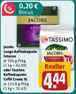 REWE Jacobs Lungo Kaffeekapseln Intenso oder Tassimo Kaffeekapseln Caffè Crema XL Angebot