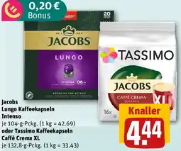 REWE Jacobs Lungo Kaffeekapseln Intenso oder Tassimo Kaffeekapseln Caffè Crema XL Angebot