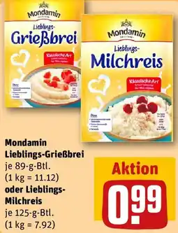 REWE Mondamin Lieblings-Grießbrei oder Lieblings Milchreis Angebot