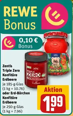 REWE Zentis Triple Zero Konfitüre Erdbeere oder Erd-Bärchen Konfitüre Erdbeere Angebot