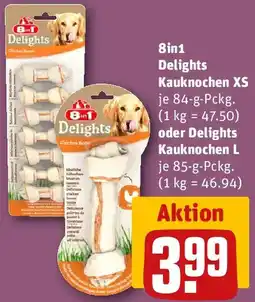 REWE 8in1 Delights Kauknochen XS oder Delights Kauknochen L Angebot