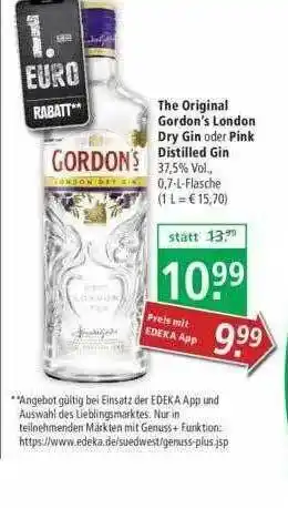 Marktkauf The Original Gordon's London Dry Gin Oder Pink Distilled Gin Angebot