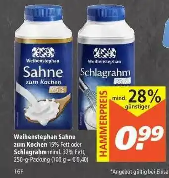 Marktkauf Weihenstephan Sahne Zum Kochen Oder Schlagrahm Angebot
