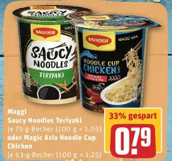 REWE Maggi Saucy Noodles Teriyaki oder Magic Asia Noodle Cup Chicken Angebot