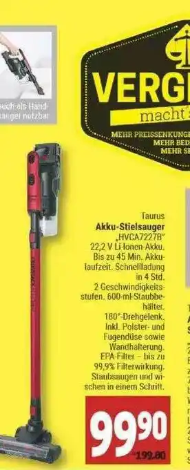 Marktkauf Taurus Akku-stielsauger „hvca7227b“ Angebot