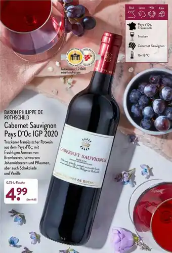 Aldi Nord Baron Philippe De Rothschild Cabernet Sauvignon Pays D'oc Igp 2020 Angebot