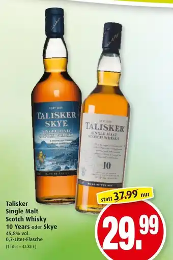 Markant Talisker Single Malt Scotch Whisky 10 Years oder Skyre 0,7L Angebot