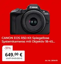 MediaMarkt CANON EOS R50 Kit Spiegellose Systemkameras mit Objektiv 18-45... Angebot
