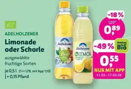 Biomarkt ADELHOLZENER Limonade oder Schorle Angebot