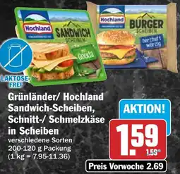HIT Grünländer/ Hochland Sandwich-Scheiben, Schnitt-/ Schmelzkäse in Scheiben Angebot