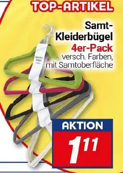 CENTERSHOP Samt Kleiderbügel 4er-Pack Angebot
