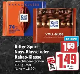 HIT Ritter Sport Nuss-Klasse oder Kakao-Klasse Angebot