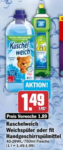 HIT Kuschelweich Weichspüler oder fit Handgeschirrspülmittel Angebot