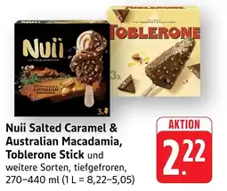 Edeka Neukauf Nuii Salted Caramel & Australian Macadamia, Toblerone Stick Angebot