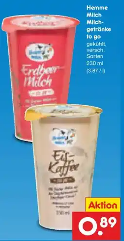 Netto Marken-Discount Hemme Milch Milch- getränke to go Angebot