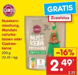 Netto Marken-Discount CLARKYS Nusskernmischung, Mandeln naturbelassen oder Cashew Kerne Angebot