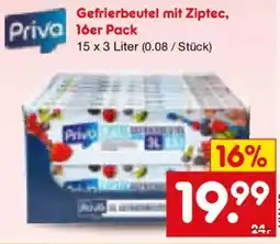 Netto Marken-Discount Priva Gefrierbeutel mit Ziptec, 16er Pack Angebot