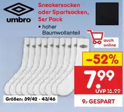 Netto Marken-Discount umbro Sneakersocken oder Sportsocken 5er Pack Angebot