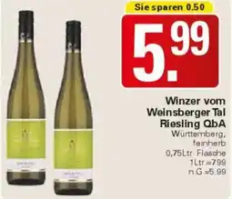 WEZ Winzer vom Weinsberger Tal Riesling QbA Angebot