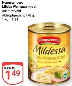 Globus Hengstenberg Mildes Weinsauerkraut oder Rotkohl Angebot
