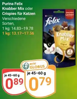 Globus Purina Felix Knabber Mix oder Crispies für Katzen Angebot