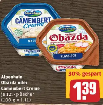 REWE Alpenhain Obazda oder Camembert Creme Angebot