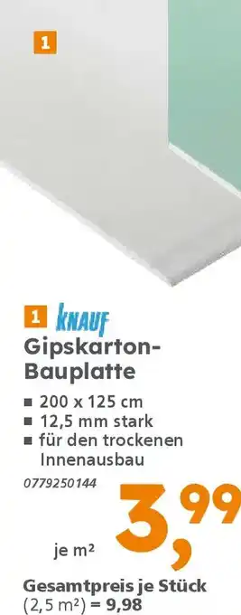 Globus Baumarkt KNAUF Gipskarton- Bauplatte Angebot
