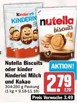 AEZ Nutella Biscuits oder kinder Kinderini Milch und Kakao Angebot