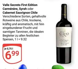 Globus Valle Secreto First Edition Carménère, Syrah oder Cabernet Sauvignon Chile Angebot
