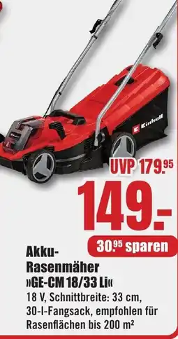 B1 Discount Baumarkt Einhell Akku Rasenmäher GE-CM 18/33 Li Angebot