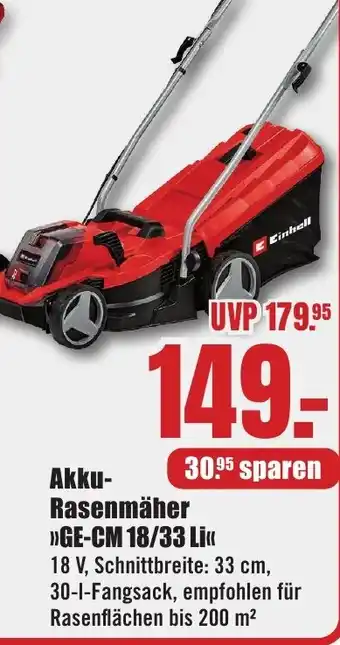 B1 Discount Baumarkt Einhell Akku Rasenmäher GE-CM 18/33 Li Angebot