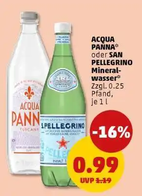 PENNY ACQUA PANNA oder SAN PELLEGRINO Mineralwasser Angebot