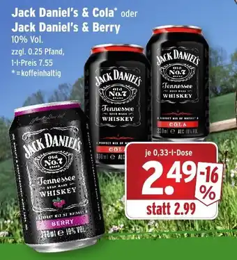 Wasgau Jack Daniel's & Cola oder Jack Daniel's & Berry 0,33L Angebot