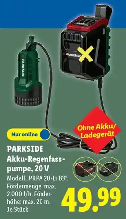 Lidl PARKSIDE Akku-Regenfass- pumpe, 20 V Angebot