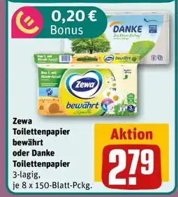REWE Zewa Toilettenpapier Bewährt oder Danke Toilettenpapier Angebot