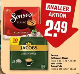 REWE Senseo Kaffeepads Classic oder Jacobs Crema Pads Angebot