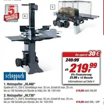 toom Baumarkt Scheppach Holzspalter ,,HL460" oder Holzspalter ,,HL730" Angebot