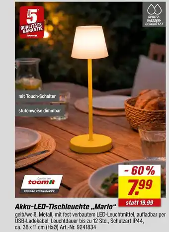 toom Baumarkt Toom akku-led-tischleuchte marlo Angebot