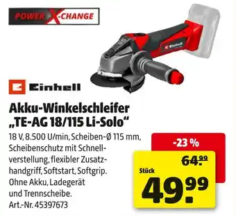 Hagebau Einhell akku-winkelschleifer „te-ag 18/115 li-solo“ Angebot