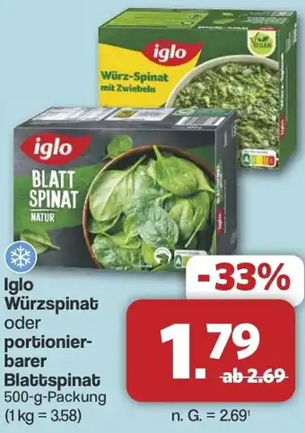 Famila Nord West Iglo Würzspinat oder portionierbarer Blattspinat Angebot