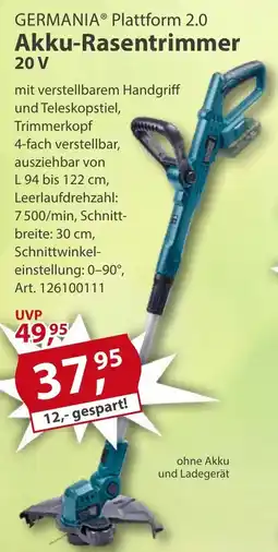 Sonderpreis Baumarkt GERMANIA Plattform 2.0 Akku-Rasentrimmer Angebot