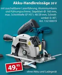 Sonderpreis Baumarkt GERMANIA Akku-Handkreissäge 20 V Angebot