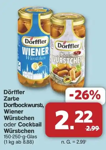 Famila Nord West Dörffler Zarte Dorfbockwurst, Wiener Würstchen oder Cocktail Würstchen Angebot