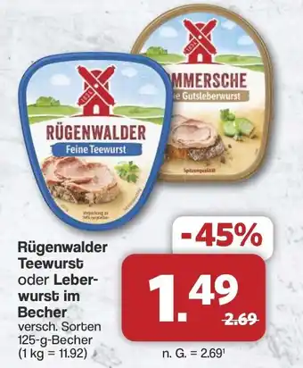 Famila Nord West Rügenwalder Teewurst oder Leberwurst im Becher Angebot