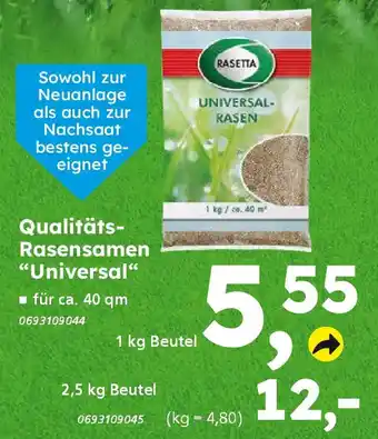 Globus Baumarkt RASETTA Qualitäts- Rasensamen "Universal" Angebot