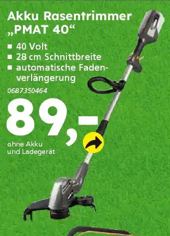 Globus Baumarkt PRIMASTER Akku Rasentrimmer ,,PMAT 40" Angebot