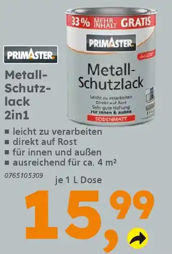 Globus Baumarkt PRIMASTER Metall- Schutzlack 2in1 Angebot
